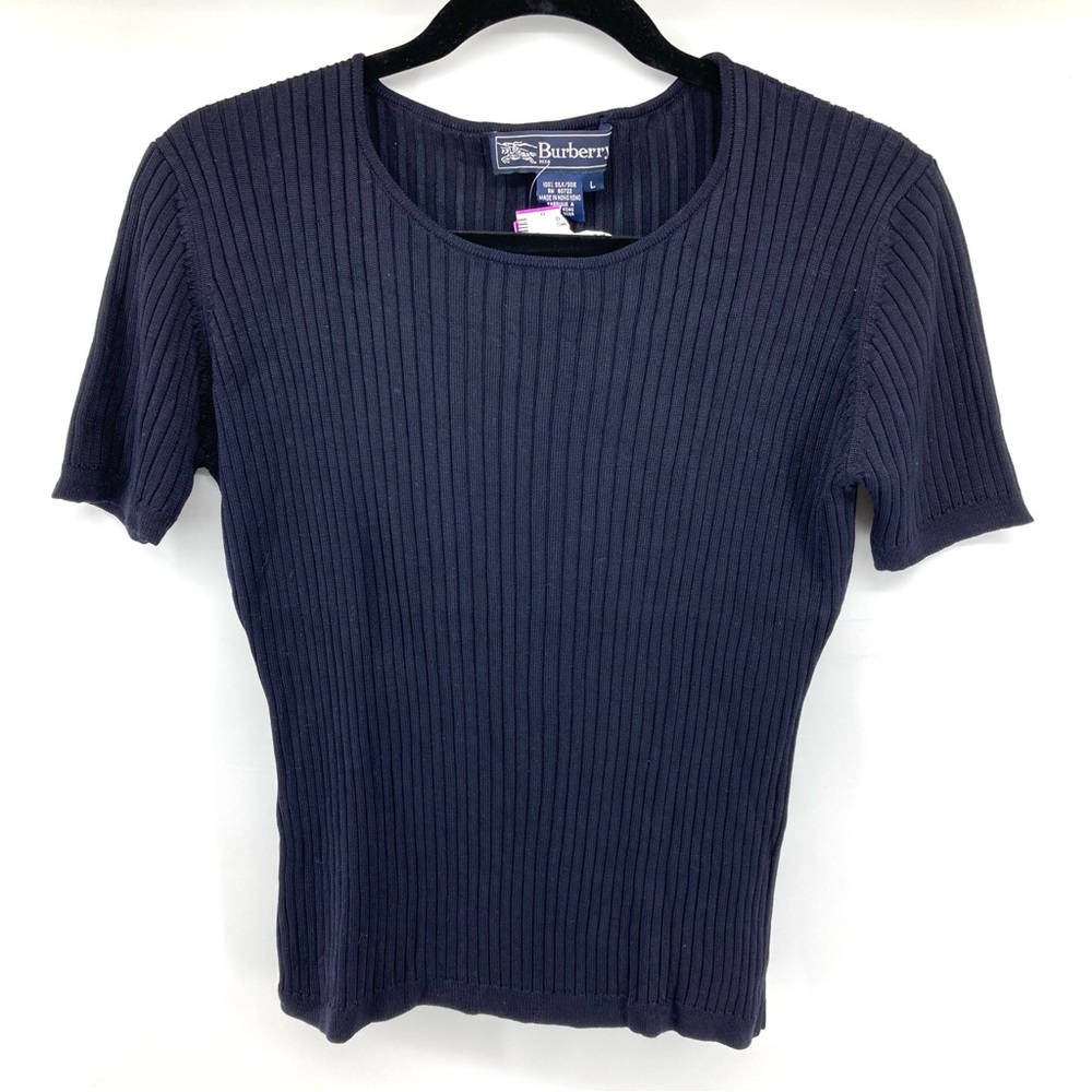 Vintage Burberry Silk Ribbed Short Sleeve Cropped Tee